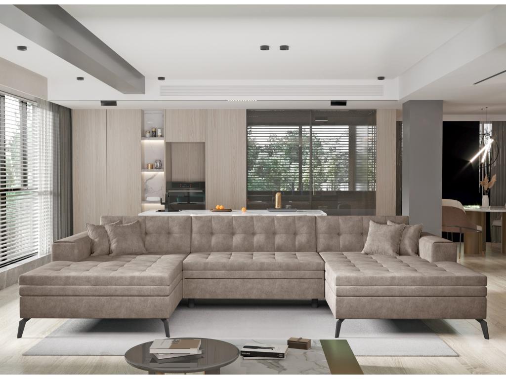 Sunmeub 350cm Brown Leather-Effect Upholstered Panoramic Sofa Bed 24088YYPD