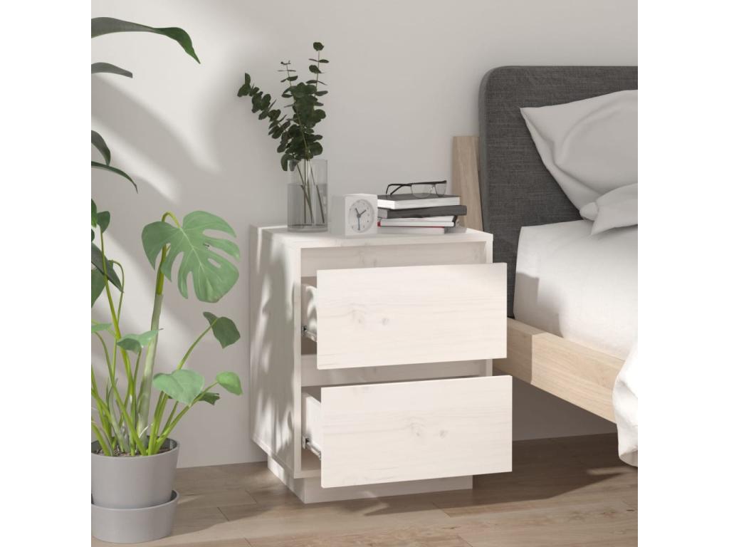 White bedside table 40x35x50 cm Solid pine wood 52920PYYC