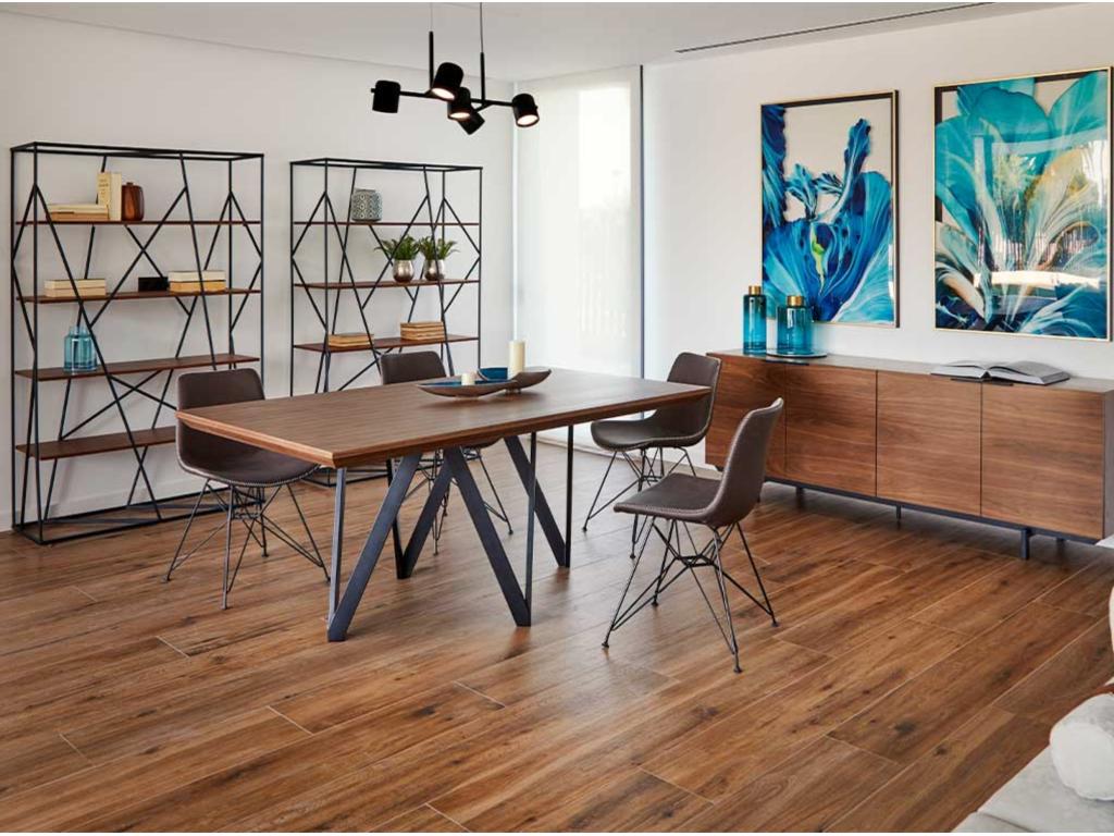 Sunmeub 180cm walnut wood dining table with black metal legs 03370TQZO