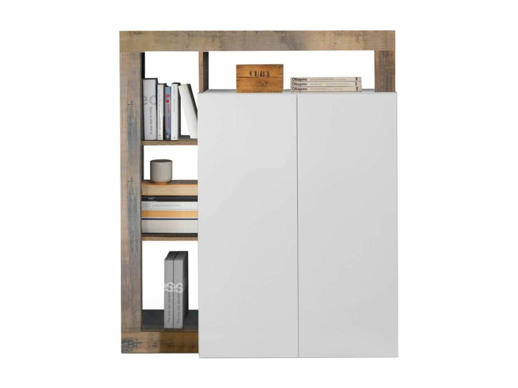 Sunmeub - 2-Door Bar Cabinet, White Lacquered Finish, Wood-Effect Frame and Shelves, Sunmeub 46853EEXB