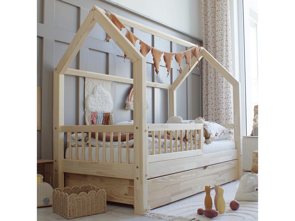 Cabin bed 90x190 with guardrail, slatted base and drawer included Sunmeub Wood 24801KGHS