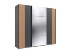 Wardrobe with sliding doors, graphite color with oak-effect trim, Sunmeub 64665OPKV