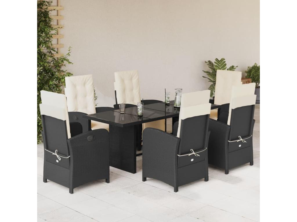 7-Piece Garden Dining Set with Cushions, Black Wicker Resin 73789KDAU
