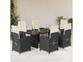 7-Piece Garden Dining Set with Cushions, Black Wicker Resin 73789KDAU