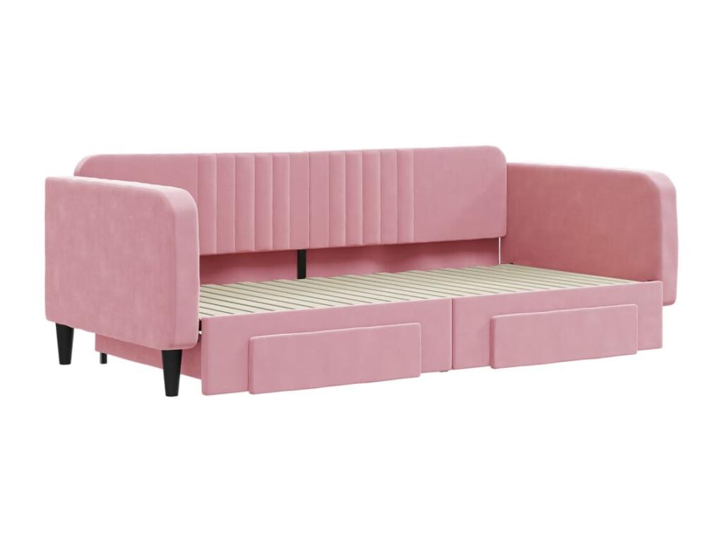 Daybed with trundle and drawers, pink, 100x200 cm, velvet, 81247TAIP