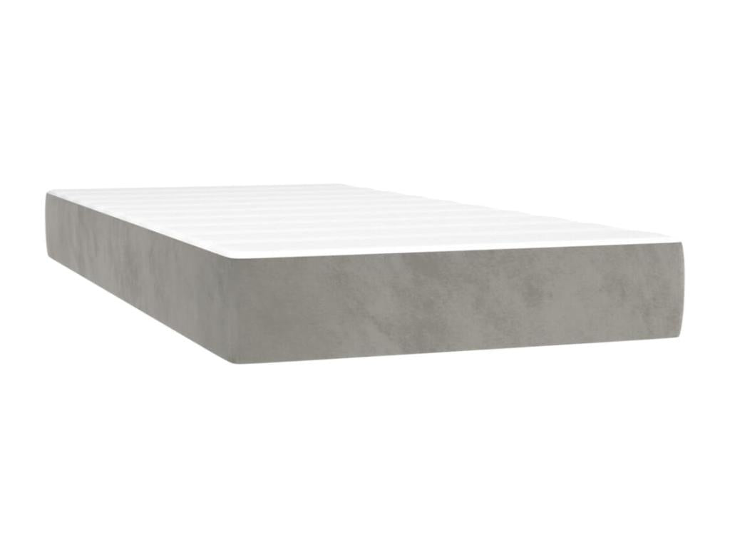Upholstered bed base and mattress, light grey, 80x200 cm, velvet, 67669LTYJ