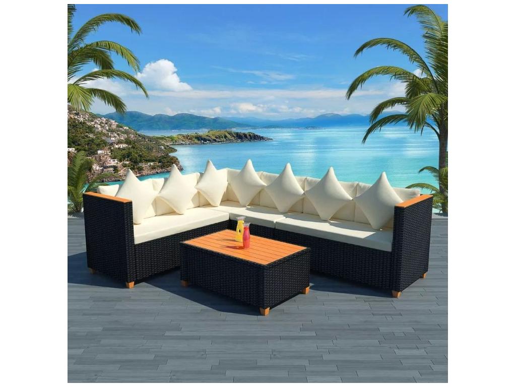 Sunmeub 72101BHBM 3-piece black resin wicker garden furniture set with white cushions