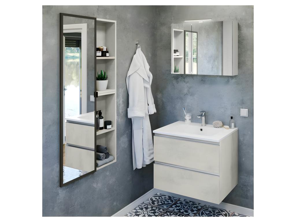 70cm White Concrete Vanity Unit with Basin - Sunmeub 25013KKFE