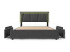 Bed with adjustable headboard - 160x200 cm - 4 drawers - LEDs - Sunmeub slatted base - grey color 66368IBAL