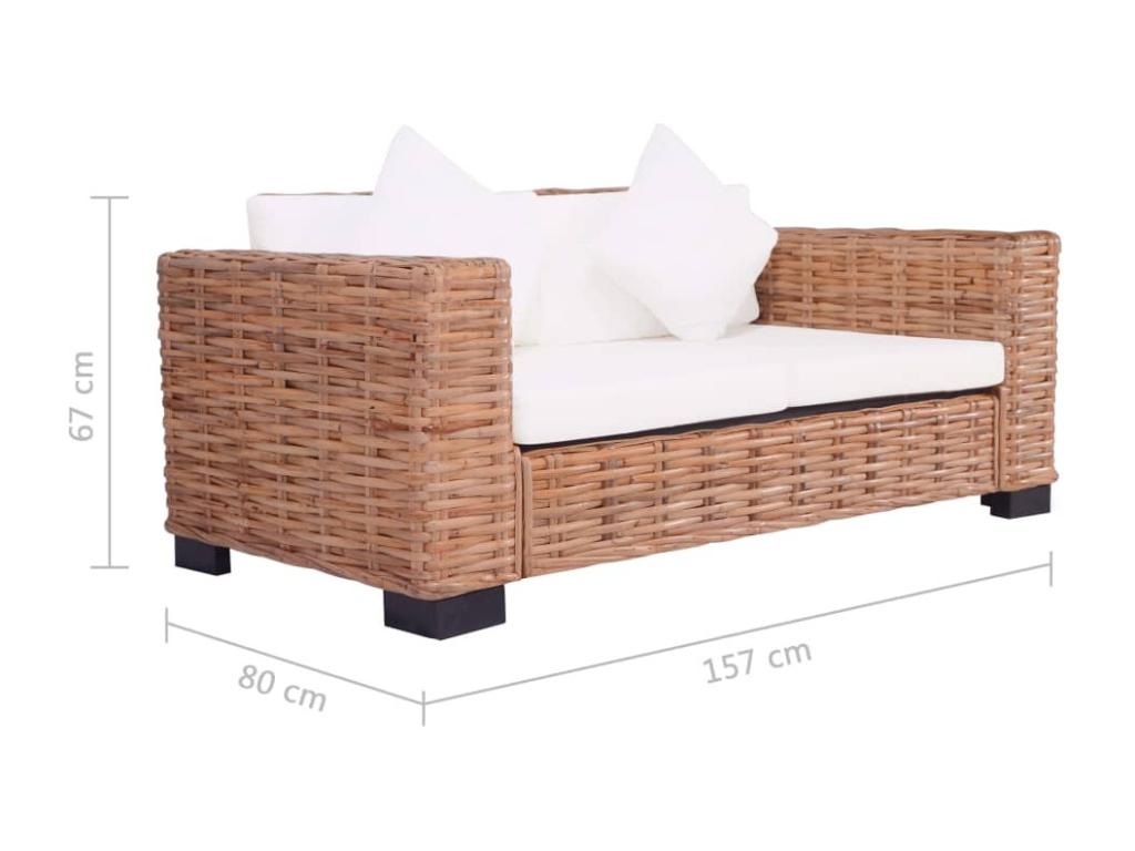 2-Piece Sofa Set with Cushions, Natural Rattan 53107KJDG
