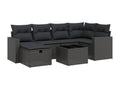 7-piece garden furniture set with cushions, black resin wicker, 92023EOGN