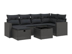 7-piece garden furniture set with cushions, black resin wicker, 92023EOGN