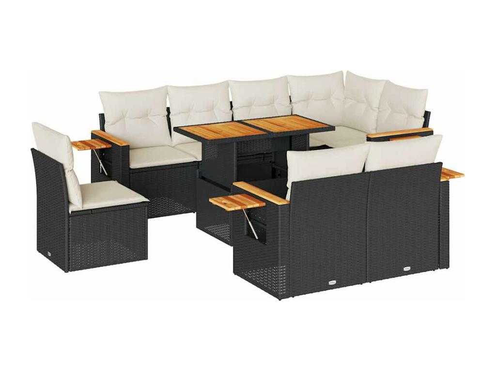 Sunmeub 55780BDPJ 9-Piece Black Wicker Resin Garden Furniture Set with Cushions