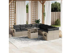 11-piece garden furniture set with light grey cushions, woven resin 98186KEWR