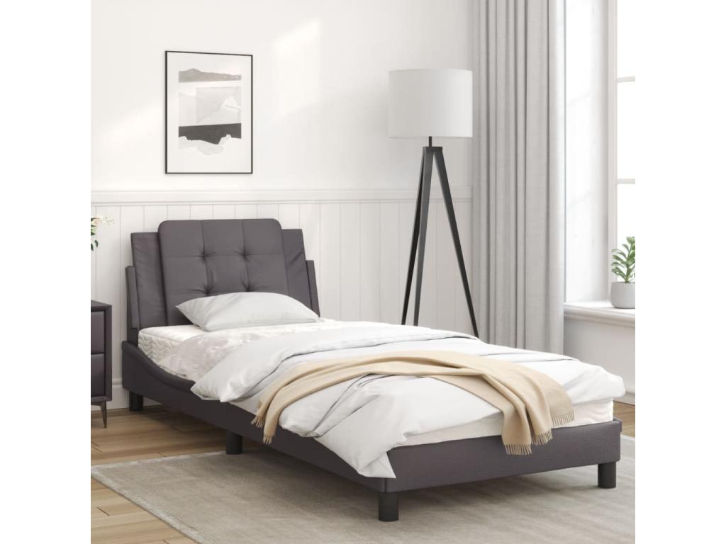Bed frame with headboard, grey, 90x190 cm, faux leather, 94043BGSX
