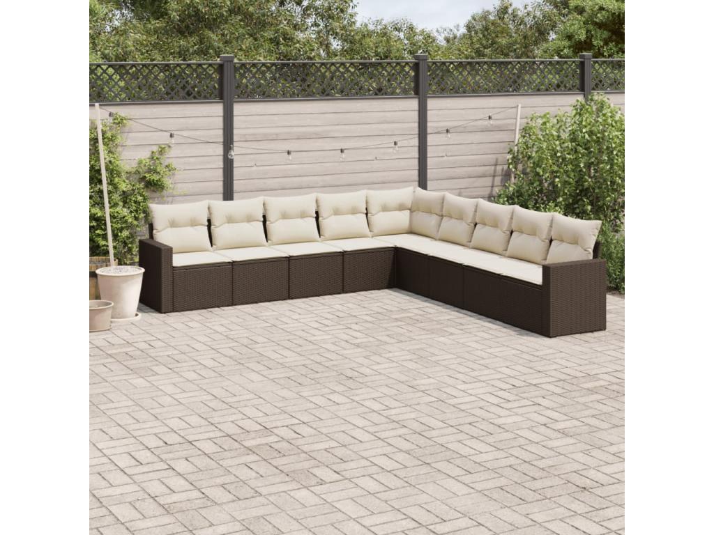 9-piece garden furniture set with cushions, brown wicker resin, 47903TKEA