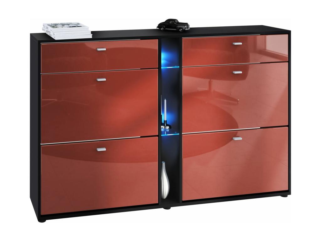 Matte Black and Burgundy Lacquered Shoe Cabinet (WxHxD) 155.5x95x28 cm, RGB LED, 99756DEYS