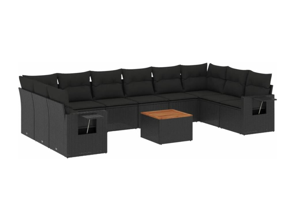 11-piece garden furniture set with cushions, black resin wicker, 98264ESSV