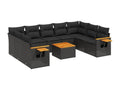 10-piece garden furniture set with cushions, black woven resin 33133WOPW