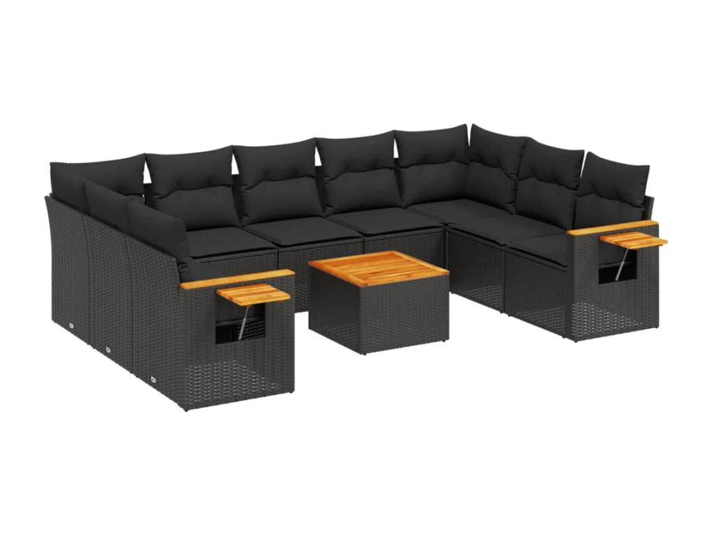 10-piece garden furniture set with cushions, black woven resin 33133WOPW