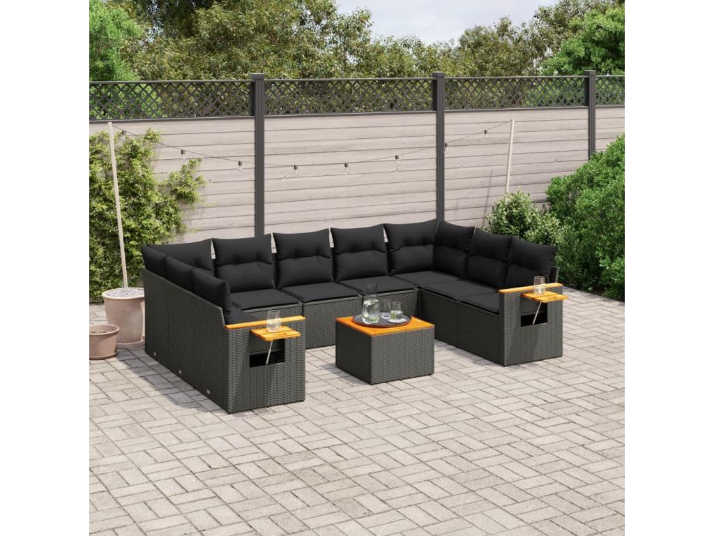 10-piece garden furniture set with cushions, black woven resin 33133WOPW