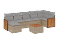 8-piece garden furniture set with cushions, beige wicker resin, 35975FBYP
