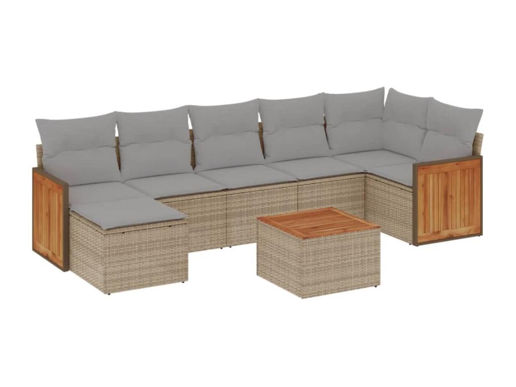 8-piece garden furniture set with cushions, beige wicker resin, 35975FBYP