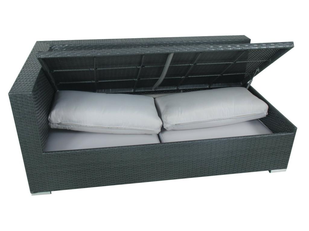 Functional corner resin wicker garden furniture set with integrated storage box - black and ecru - Sunmeub 14981UZUR