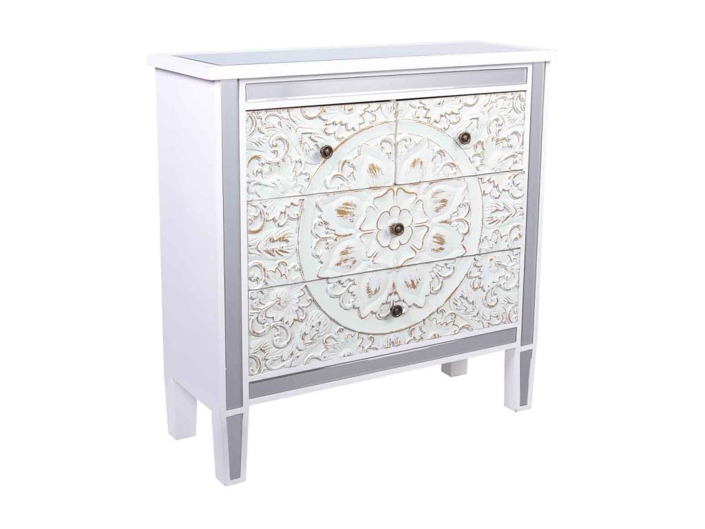 Wooden and glass chest of drawers with 4 drawers, 80x30x81 cm, 23875YTRH