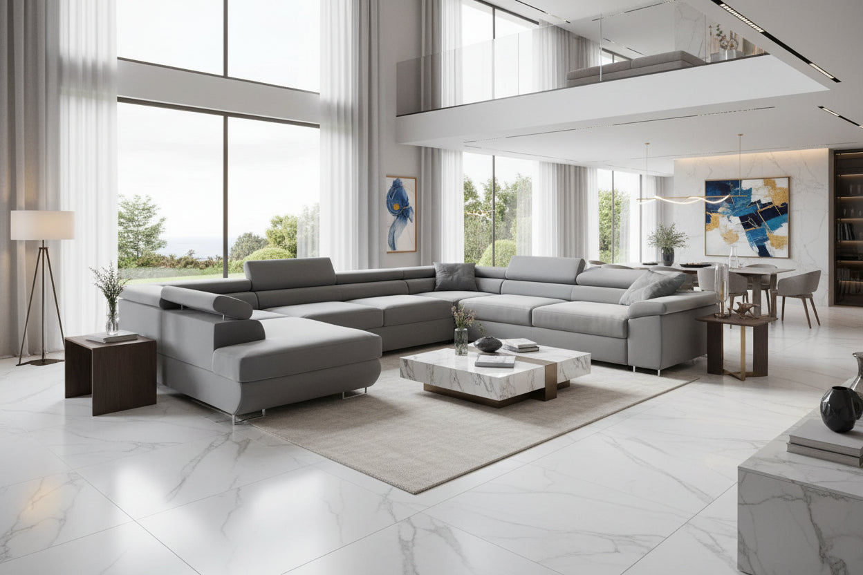 Sunmeub Grey 69533BVCO 5-seater U-shaped convertible sofa with storage