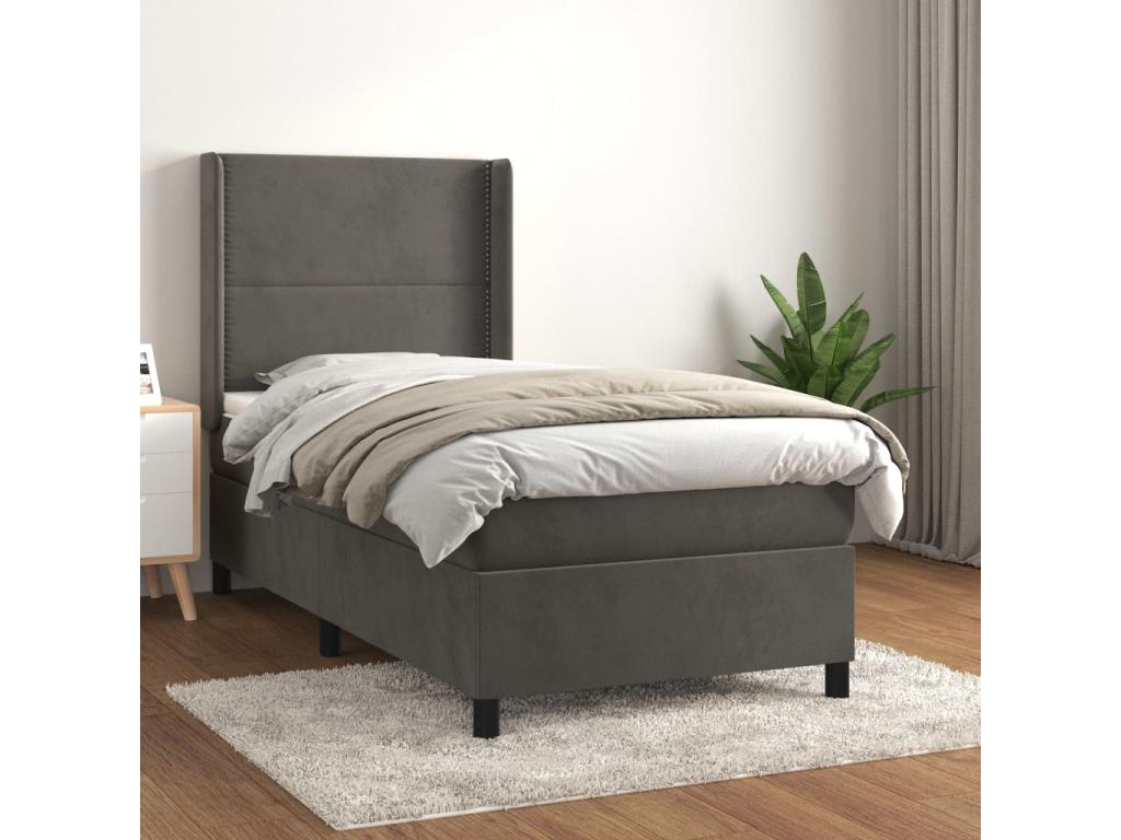 Upholstered bed base and mattress, Dark Grey, 90x200 cm, Velvet, 45989RHUL