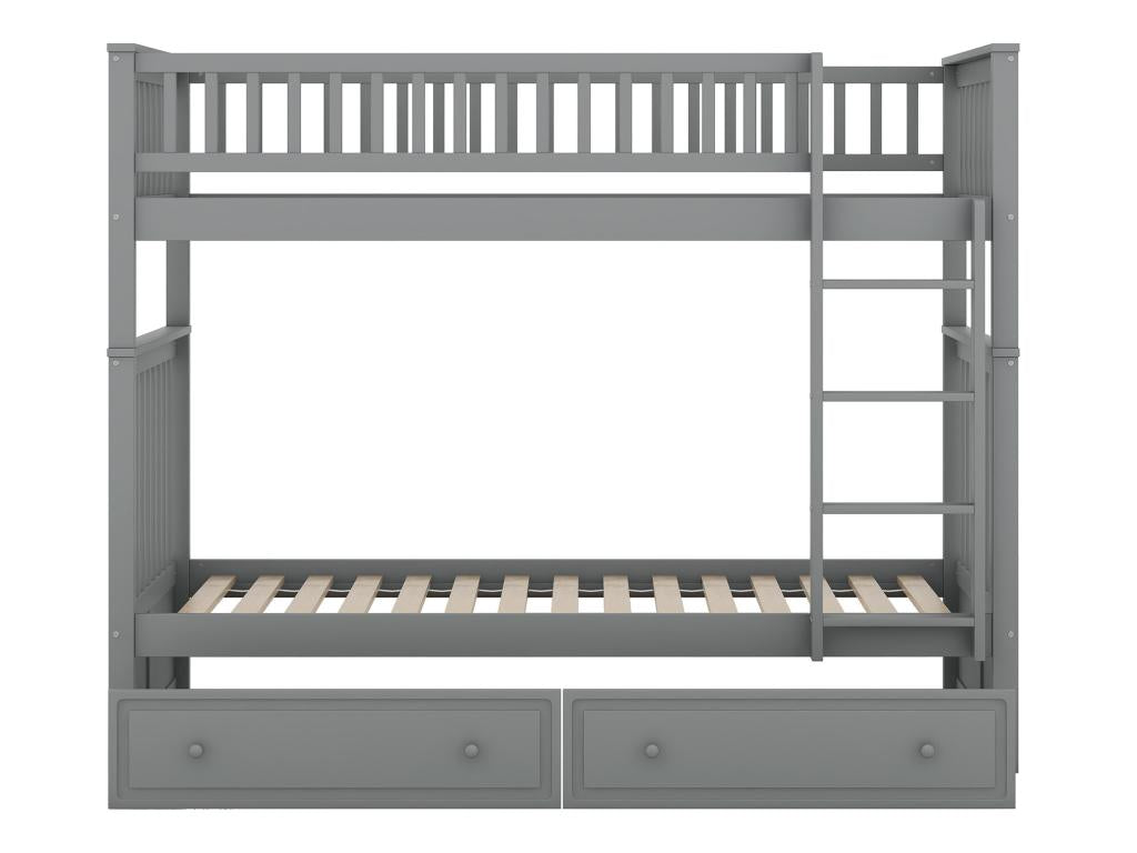 Children's separable bunk beds - 2 x 90 x 200 cm - 2 drawers - grey pine frame - Sunmeub slatted base - safety rails - Sunmeub 74998KFUT