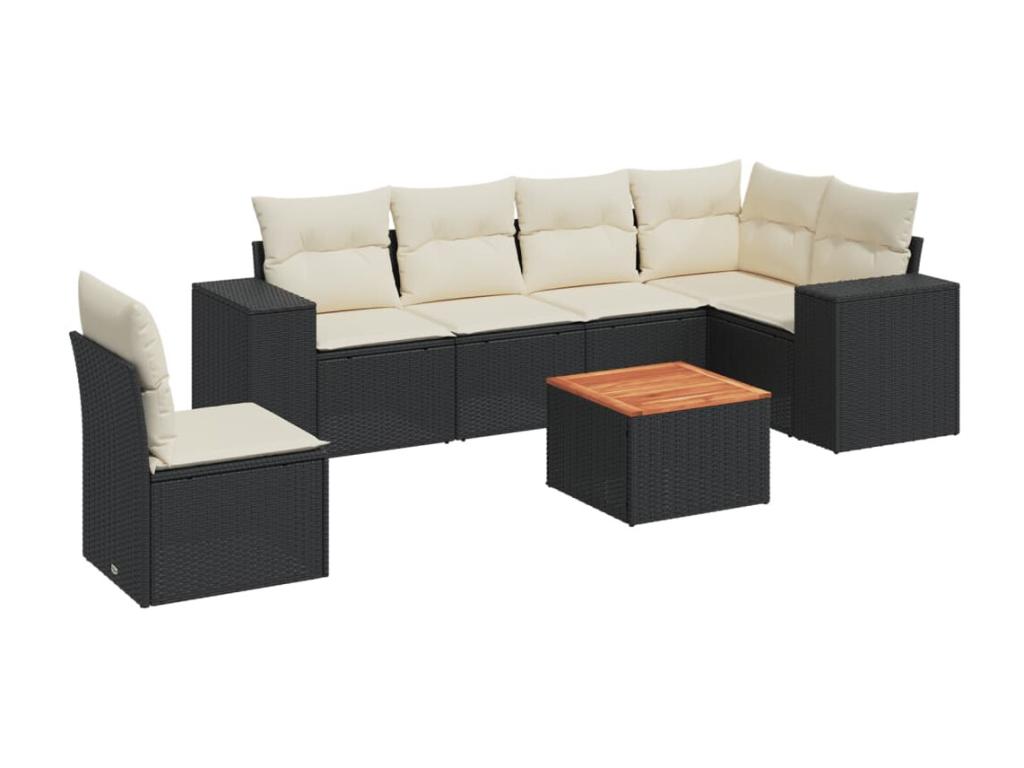 7-piece garden furniture set with cushions, black resin wicker, 52129HFBK