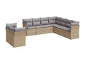 9-piece garden furniture set with cushions, beige wicker resin, 56037DFMF