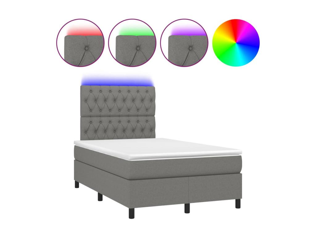 Upholstered bed base and mattress with LED lighting, Dark Grey, 120x200 cm, Fabric 50169VRRE