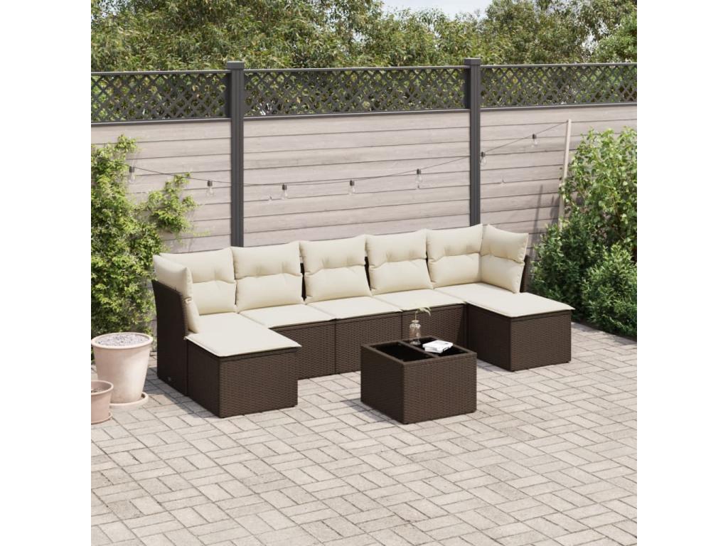 8-piece garden furniture set with brown resin wicker cushions 49508CYFO
