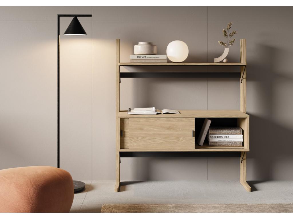 Low bookcase with storage - 108 cm - oiled oak - Sunmeub 93818YNPB