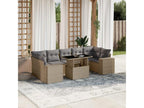 8-piece garden furniture set with cushions, beige woven resin, 27749KHYK