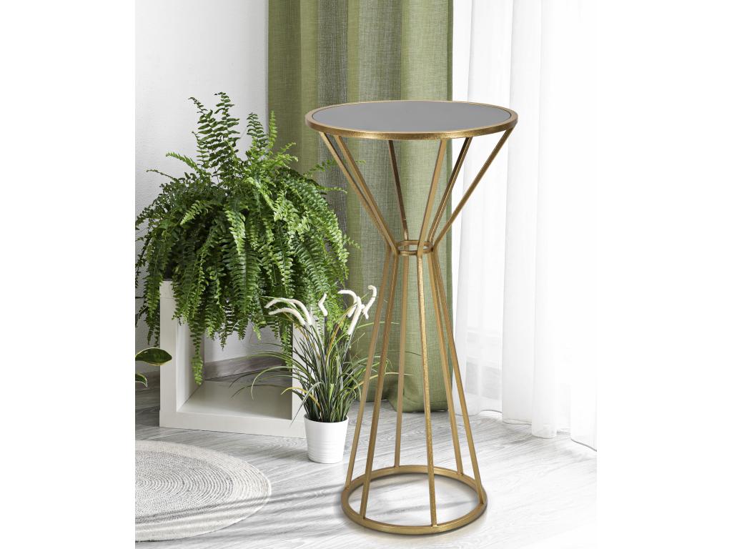 Round gold-tone metal table with mirrored top, 50x100 cm, 71653BWET