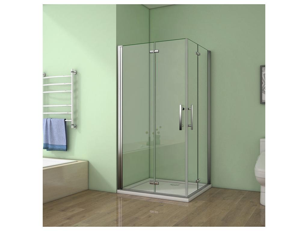 Pivoting and folding shower enclosure 120x110x195cm in 6mm tempered glass with anti-limescale coating and stainless steel handle 40959BALJ