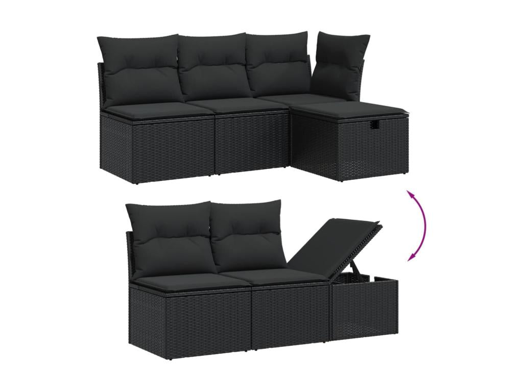 7-piece garden furniture set with cushions, black resin wicker, 74361TFRG