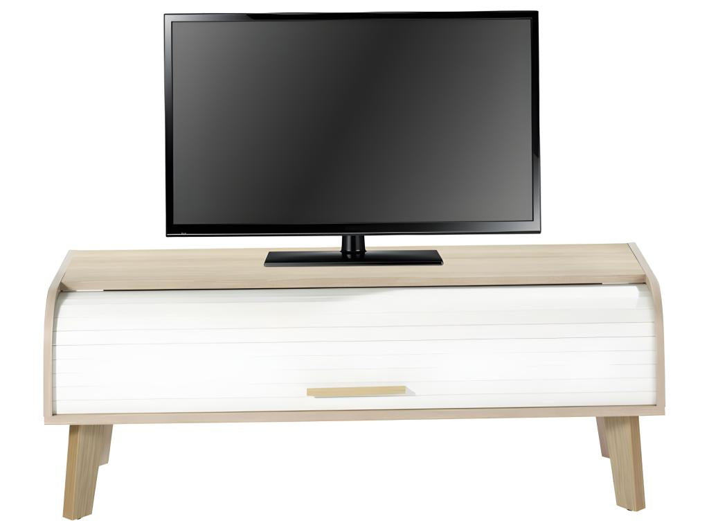 Vintage Oak TV Stand with 1 Curtain - Curtain Color: White Curtain 22572UCDI