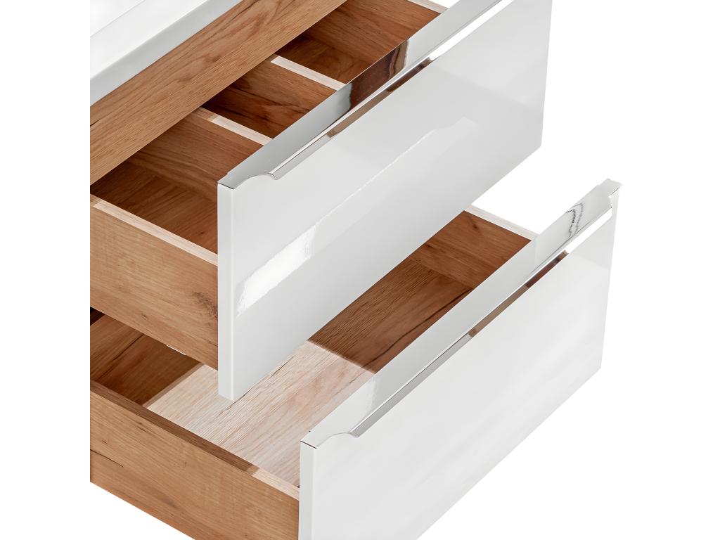 Sunmeub 140cm Double Vanity Unit with 2 Niches, White and Wood, 50744ZALI