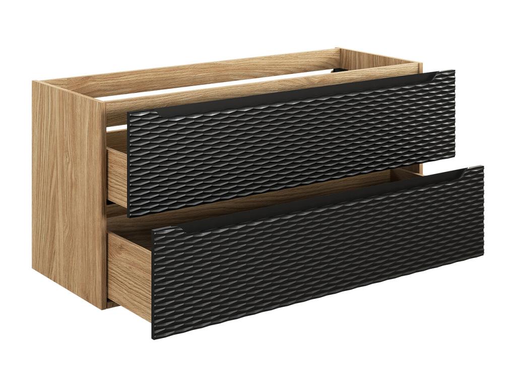 Sunmeub Black and Wood 56600YHLA Single Vanity Unit with Built-in Sink, 120cm, 2 Drawers and Tall Cabinet