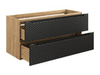 Sunmeub Black and Wood 56600YHLA Single Vanity Unit with Built-in Sink, 120cm, 2 Drawers and Tall Cabinet