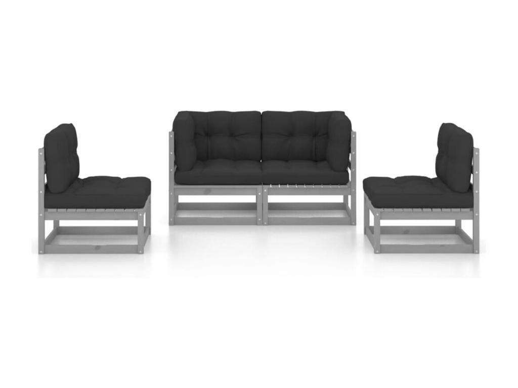 4-piece garden furniture set with cushions, solid pine wood, 67021CICL