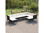 9-piece garden furniture set with cushions, black wicker resin, 11435AGAC