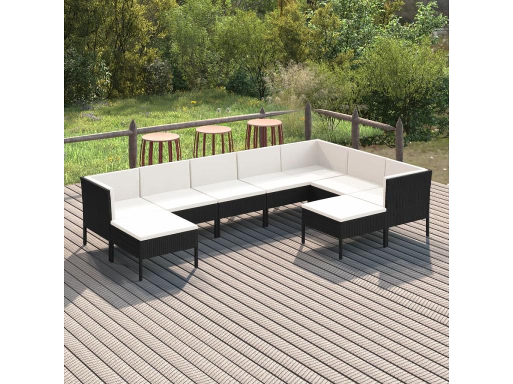 9-piece garden furniture set with cushions, black wicker resin, 11435AGAC