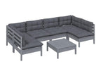7-piece garden furniture set with grey cushions, solid pine wood 68568GPWS