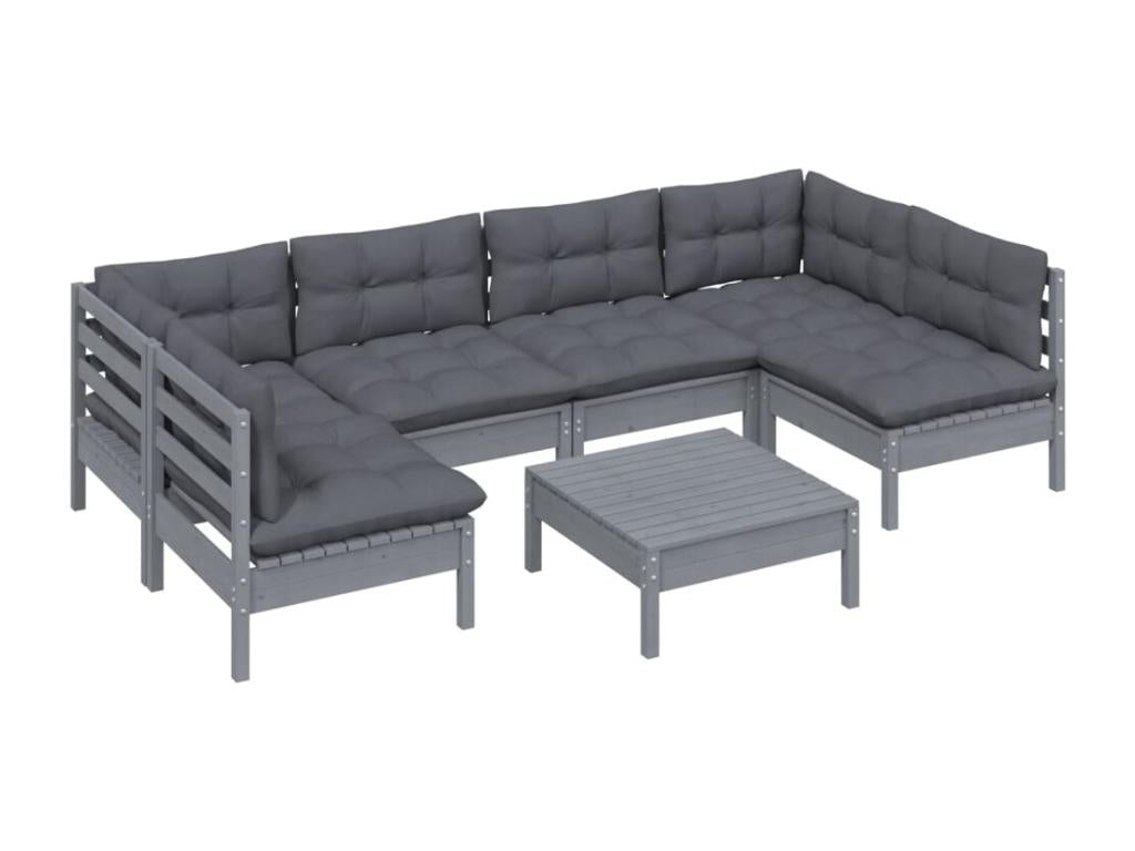 7-piece garden furniture set with grey cushions, solid pine wood 68568GPWS